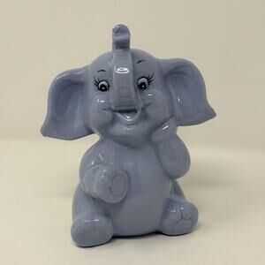 VTG Ks Collection Blue Elephant Coin Bank With Stopper Smiling Cute